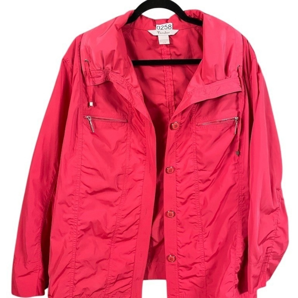 TanJay Jacket Womens 22W Hot Pink Lightweight Windbreaker Button Front